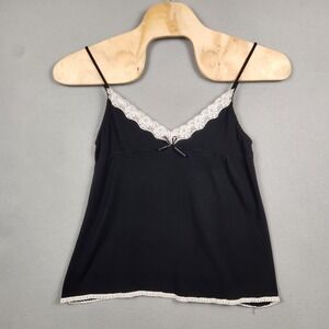 Papinelle Camisole Womens Large Black Lace Trim Spaghetti‎ Strap Babydoll Y2K
